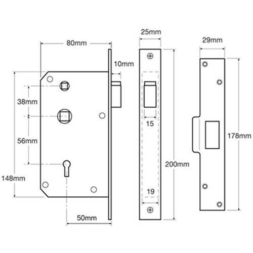 (Ex Chubb) Union 3R35X Egress Non British Standard 5 Lever Mortice Deadlocking Latch