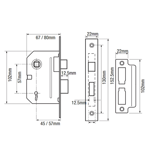 Union 2242 2 Lever Mortice Sashlock - 64mm / 2.5 Inch - Silver Enamelled Finish - Door Lock