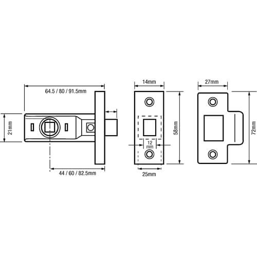 Union 2650 Rebated Mortice Tubular Latch
