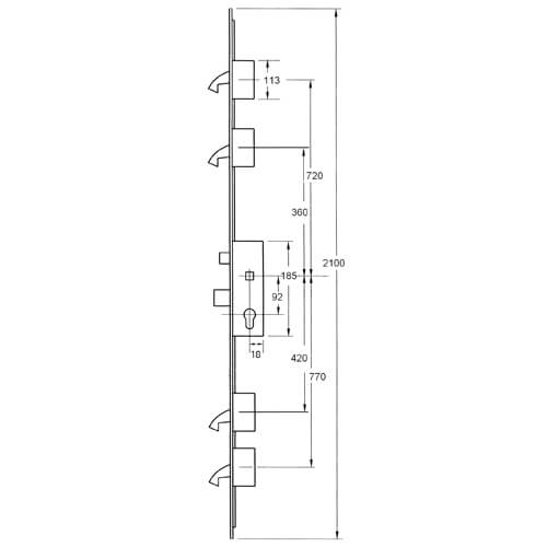 Winkhaus Cobra Latch Deadbolt 4 Hooks Lift Lever and Split Spindle Multipoint Door Lock