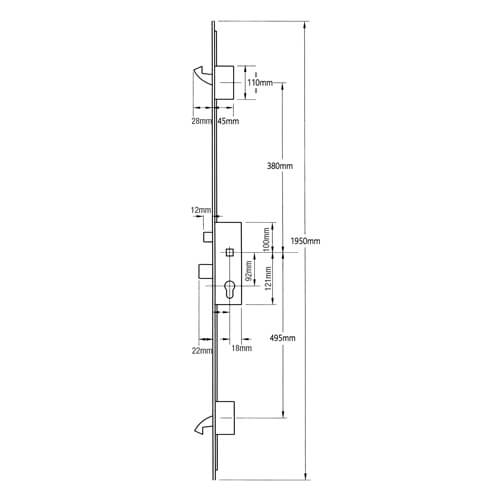 Era Latch Deadbolt 2 Hooks Interlocking French Door Lock Split Spindle Multipoint Door Lock (top hook to spindle = 380mm)