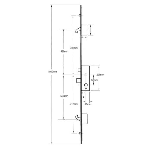 Cego Surelock Latch Deadbolt 2 Hooks 2 Rollers Split Spindle Multipoint Door Lock - Shootbolt Compatible