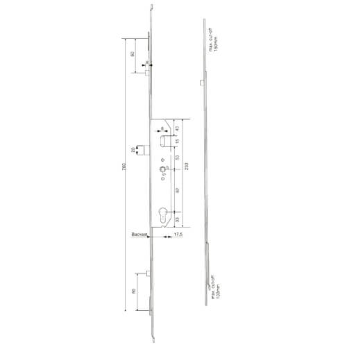 Mila Centre Section Lock Latch 2 Rollers Lift Lever Multipoint Door Lock