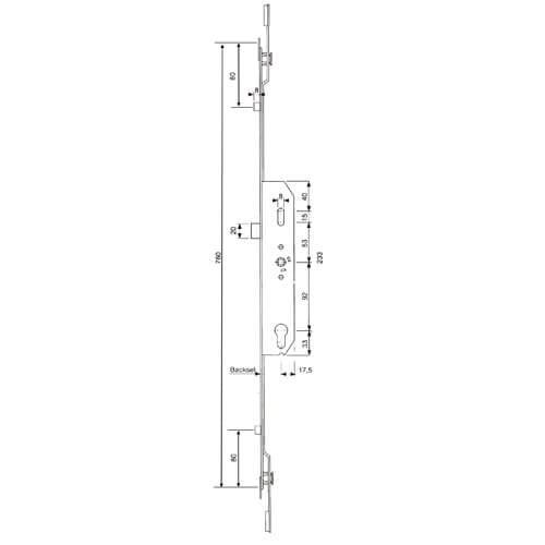 Mila Centre Section Latch 2 Rollers Lift Lever Multipoint Door Lock