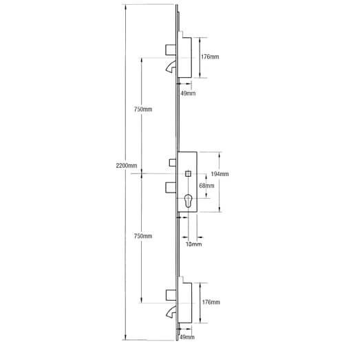 Fullex SL16 2PLUS2 Latch 3 Deadbolts 2 Hooks Split Spindle Multipoint Door Lock