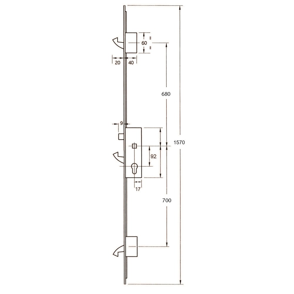 Yale YS170 Series Round 20mm Faceplate Multipoint Door Lock - 1570mm