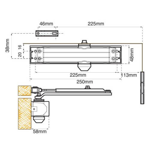 Union RetroV Size 3-4 Overhead Door Closer