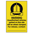 ASEC `Unauthorised Vehicles Will Be Clamped` Sign 200mm x 300mm