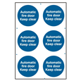 ASEC `Automatic Fire Door Keep Clear` 200mm x 300mm PVC Self Adhesive Sign