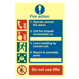 ASEC Fire Action Procedure 200mm x 300mm PVC Self Adhesive Photo luminescent Sign