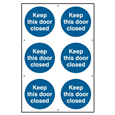 ASEC `Keep This Door Closed` 200mm x 300mm PVC Self Adhesive Sign