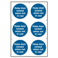 ASEC `Keep Door Locked When Not In Use` 200mm x 300mm PVC Self Adhesive Sign