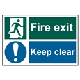 ASEC `Fire Exit Keep Clear` 200mm x 300mm PVC Self Adhesive Sign