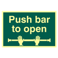 ASEC `Push Bar To Open` 200mm x 300mm PVC Self Adhesive Photo luminescent Sign