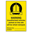 ASEC `Unauthorised Vehicles Parked On This Site Will Be Wheel Clamped` 200mm x 300mm PVC Self Adhesive Sign