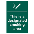 ASEC `This Is A Designated Smoking Area` 200mm x 300mm PVC Self Adhesive Sign