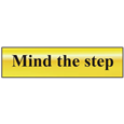 ASEC `Mind The Step` 200mm x 50mm Gold Self Adhesive Sign