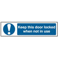 ASEC `Keep This Door Locked When Not In Use` 200mm x 50mm Self Adhesive Sign