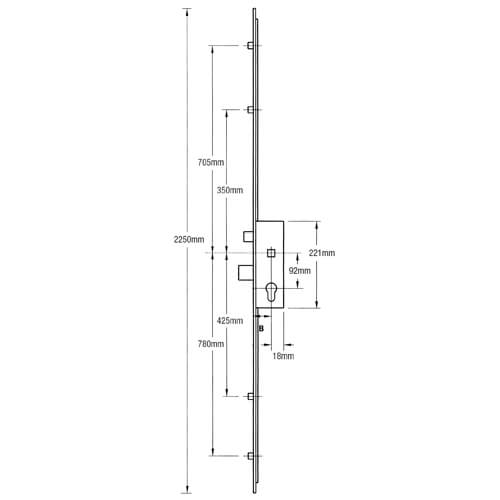 ERA Latch Deadbolt 4 Rollers Split Spindle Multipoint Door Lock - Option 2 (top roller to spindle = 705mm)