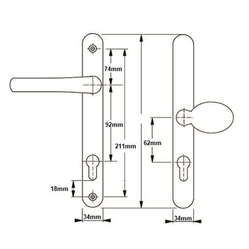 Brisant Secure Ultion TS007 2* Lever Pad UPVC Multipoint Door Handles - 92/62mm PZ Sprung 211mm Screw Centres