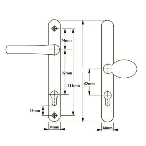 Brisant Secure Ultion TS007 2* Lever Pad UPVC Multipoint Door Handles - 92/62mm PZ Sprung 211mm Screw Centres