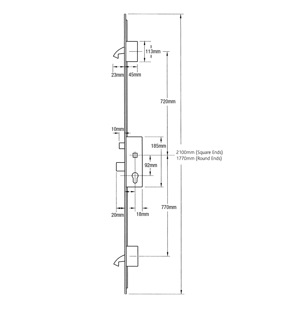Winkhaus Trulock 45/92 Latch Deadbolt 2 Hooks 20mm Faceplate Lift Lever Multipoint Door Lock