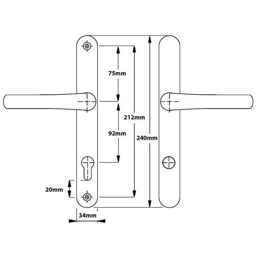 Mila Pro Secure TS007 2* Lever Lever UPVC Multipoint Door Handles -  92mm PZ Sprung 212mm Screw Centres