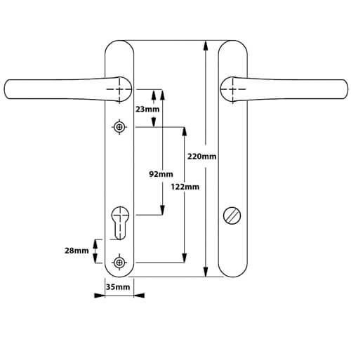 Mila Pro Secure TS007 2* Lever Lever UPVC Multipoint Door Handles -  92mm PZ Sprung 122mm Screw Centres