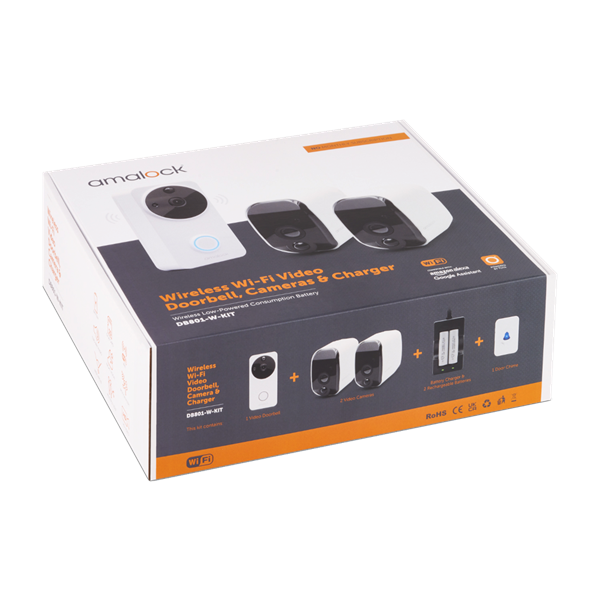 AMALOCK DB801 Wireless Doorbell & Chime Kit With 2 x White CAM200A