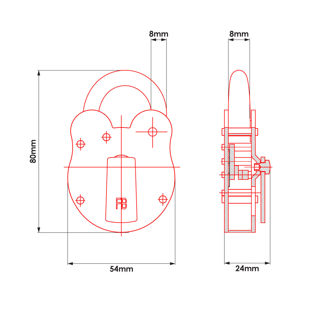 TSS Fire Brigade FB1 Open Shackle Galvanised Padlock