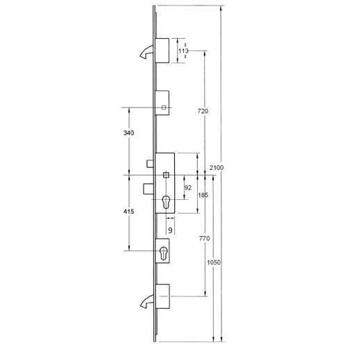 Winkhaus Cobra 55/92 Latch Deadbolt 2 Hooks Lift Lever Multipoint Door Lock - with Entryguard Lockout Facility 