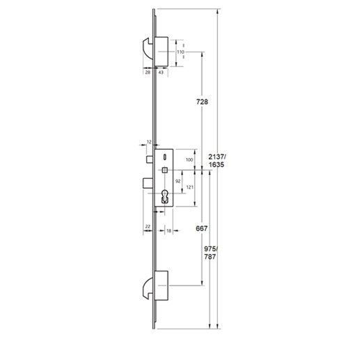 ERA Invincible Latch Deadbolt 2 Hooks Split Spindle Multipoint Door Lock - Option 1 (top hook to spindle = 728mm)