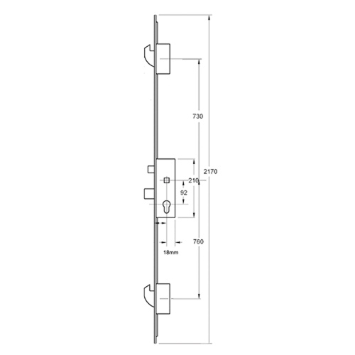 KFV Latch Deadbolt 2 Hook Split Spindle Multipoint Door Lock (top hook to spindle = 730mm)