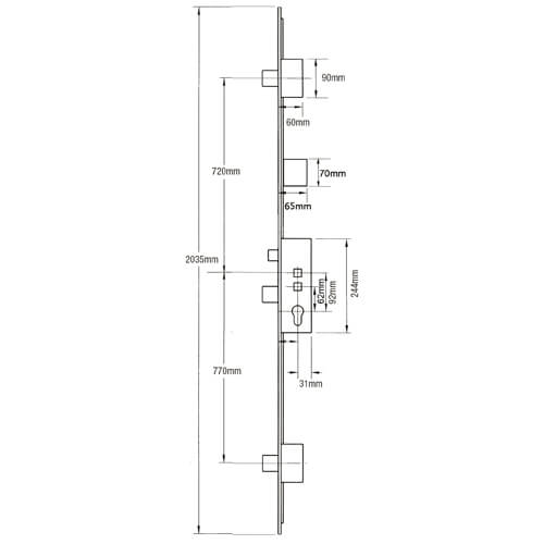 Gridlock C Series Latch 3 Deadbolts Single Spindle Multipoint Door Lock - Holiday Lock Version