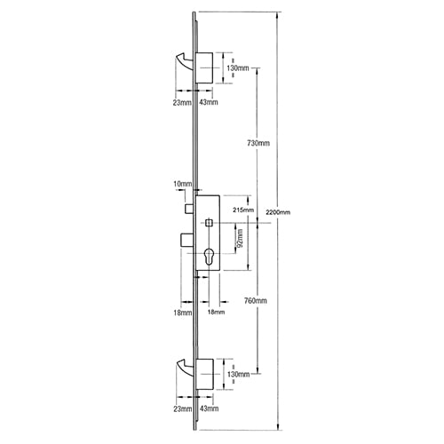 Roto C600 Latch Deadbolt 2 Hooks Key Wind Multipoint Door Lock 