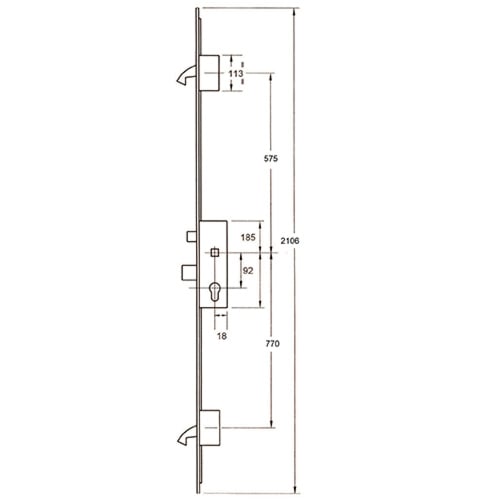Winkhaus FGTE Latch Deadbolt 2 Hook Multipoint Door Lock - French Door Version (top hook to spindle = 575mm)