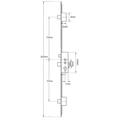 Gridlock C Series Latch 3 Deadbolts Single Spindle Multipoint Door Lock