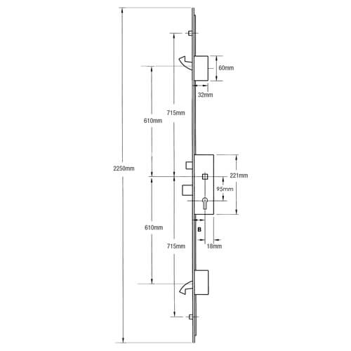ERA Latch Deadbolt 2 Hooks 2 Rollers Split Spindle Multipoint Door Lock - Option 1