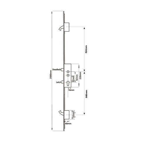 Avantis Latch Deadbolt 2 Hooks Double Spindle Multipoint Door Lock (top hook to spindle = 530mm)