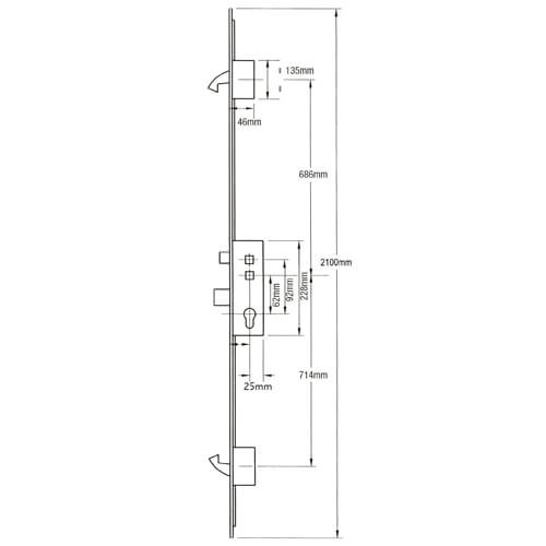 Fullex Crimebeater Latch Deadbolt 2 Hooks Flat 44mm White Faceplate Double Spindle Multipoint Door Lock