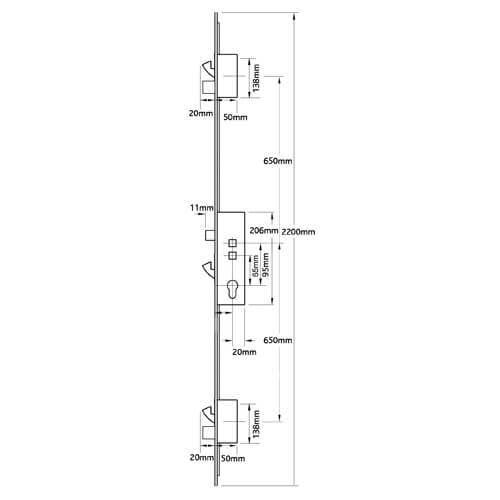 Millenco Mantis 2 Latch 3 Hooks 2 Deadbolts Double Spindle Multipoint Door Lock - Option 2 - 20mm Faceplate