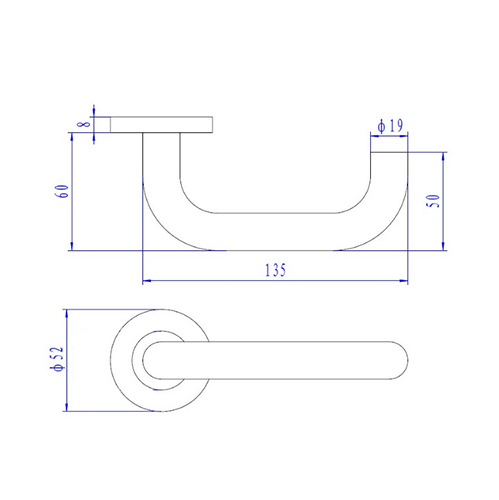 TSS Fire Rated Stainless Steel (SSS) 19mm Return To Door (Safety) Lever on Rose Furniture