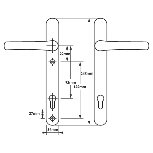 TSS Lever Lever UPVC Multipoint Door Handles - 92mm PZ Sprung 122mm Screw Centres - Long Backplate