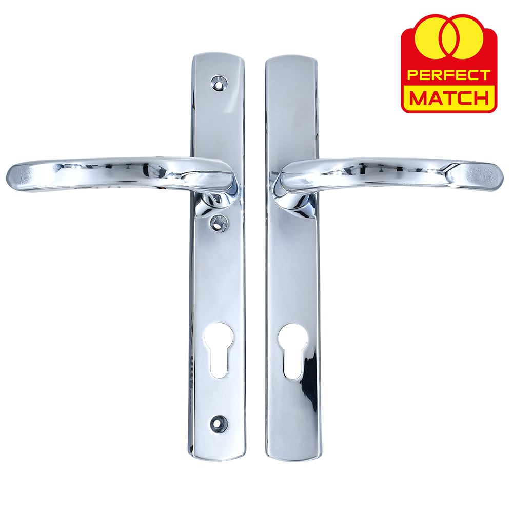 TSS Lever Lever UPVC Multipoint Door Handles - 92mm PZ Sprung - 215mm Screw Centres - 260mm Long Backplate - 3x Fixing Points