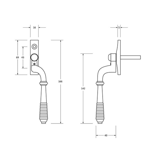 From the Anvil Reeded Offset Non-Locking Espag Window Handles (LEAD TIME: 2-3 DAYS)