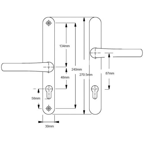 Easyfit Lever Offset Lever UPVC Multipoint Door Handles - 48mm/87mm PZ  Unsprung 240mm Screw Centres
