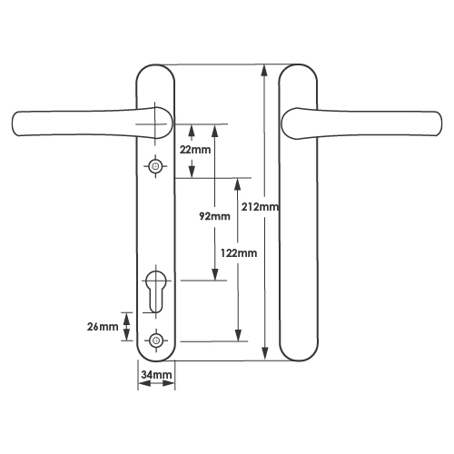 TSS Blank External Lever Lever French Door Multipoint Handles – 92mm PZ Sprung 122mm Screw Centres