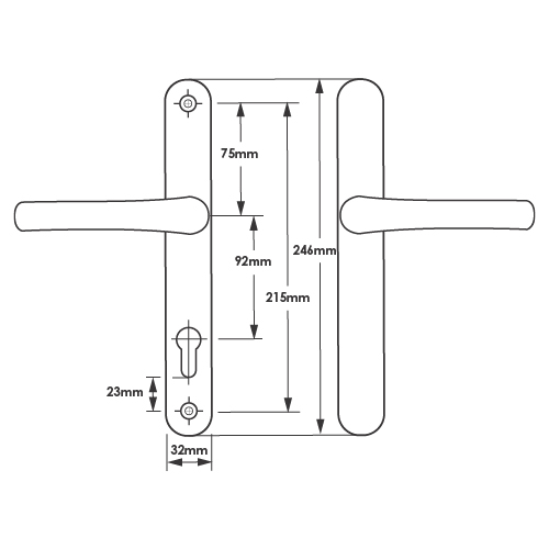TSS Blank External Lever Lever French Door Multipoint Handles – 92mm PZ Sprung 215mm Screw Centres