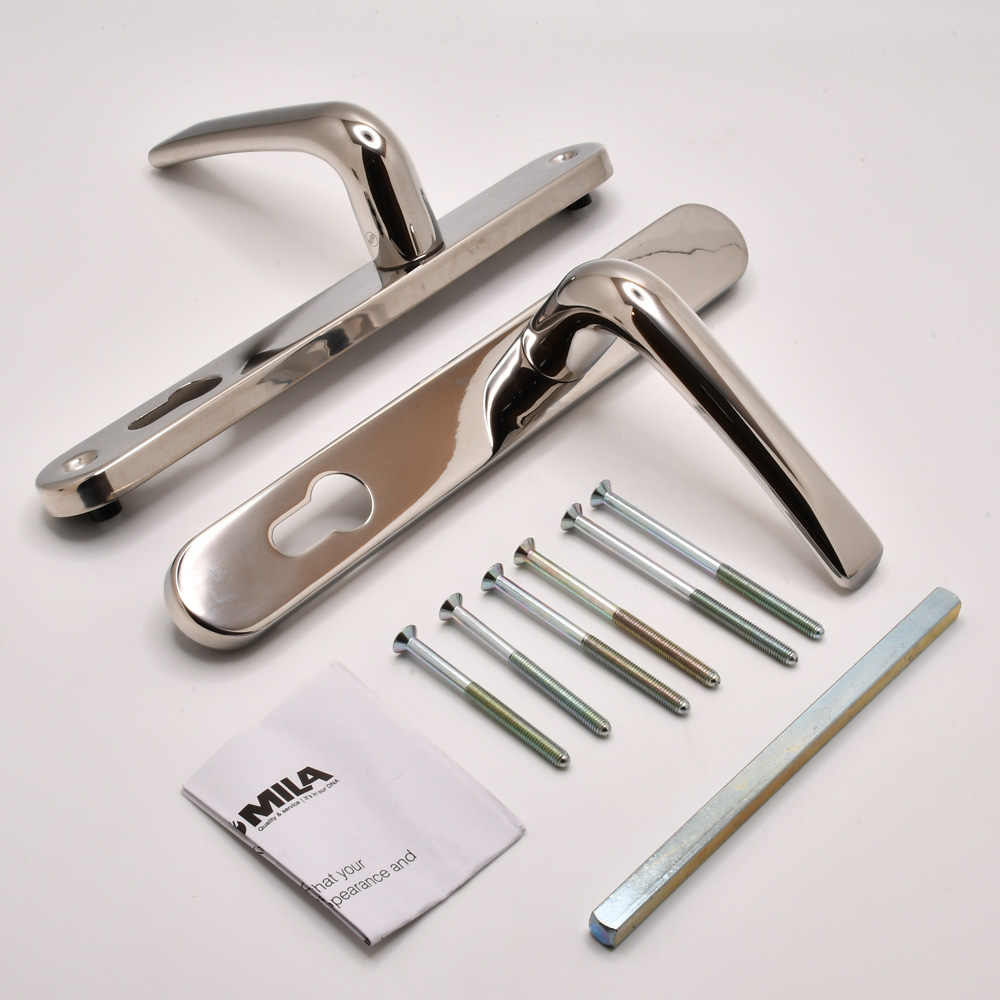 TSS Grade 304 Stainless Steel Lever Lever UPVC Multipoint Door Handles - 92mm PZ Sprung 210mm Screw Centres			