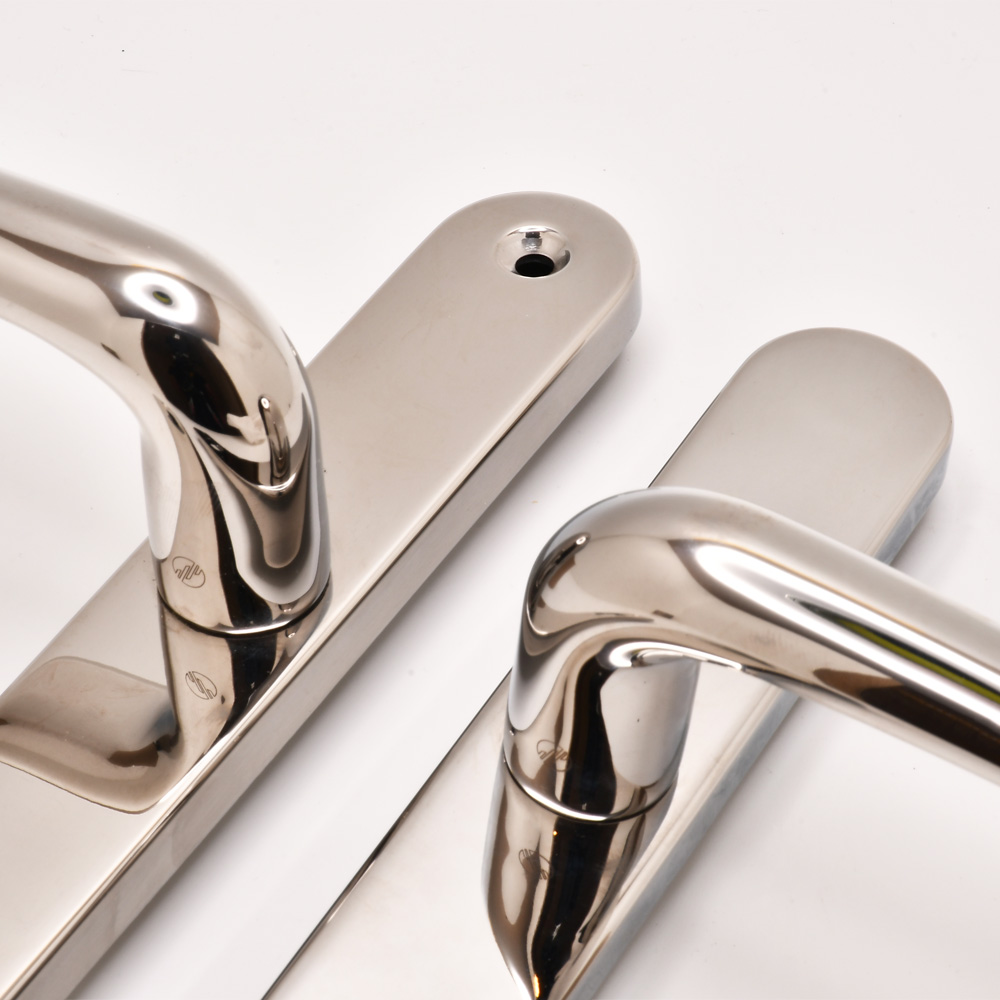 TSS Grade 304 Stainless Steel Lever Lever UPVC Multipoint Door Handles - 92mm PZ Sprung 210mm Screw Centres			